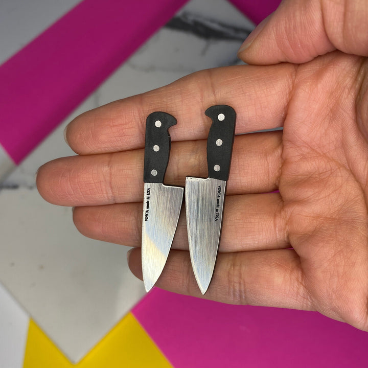 B-Grade 2” Chef’s Knife Earrings in silver tone