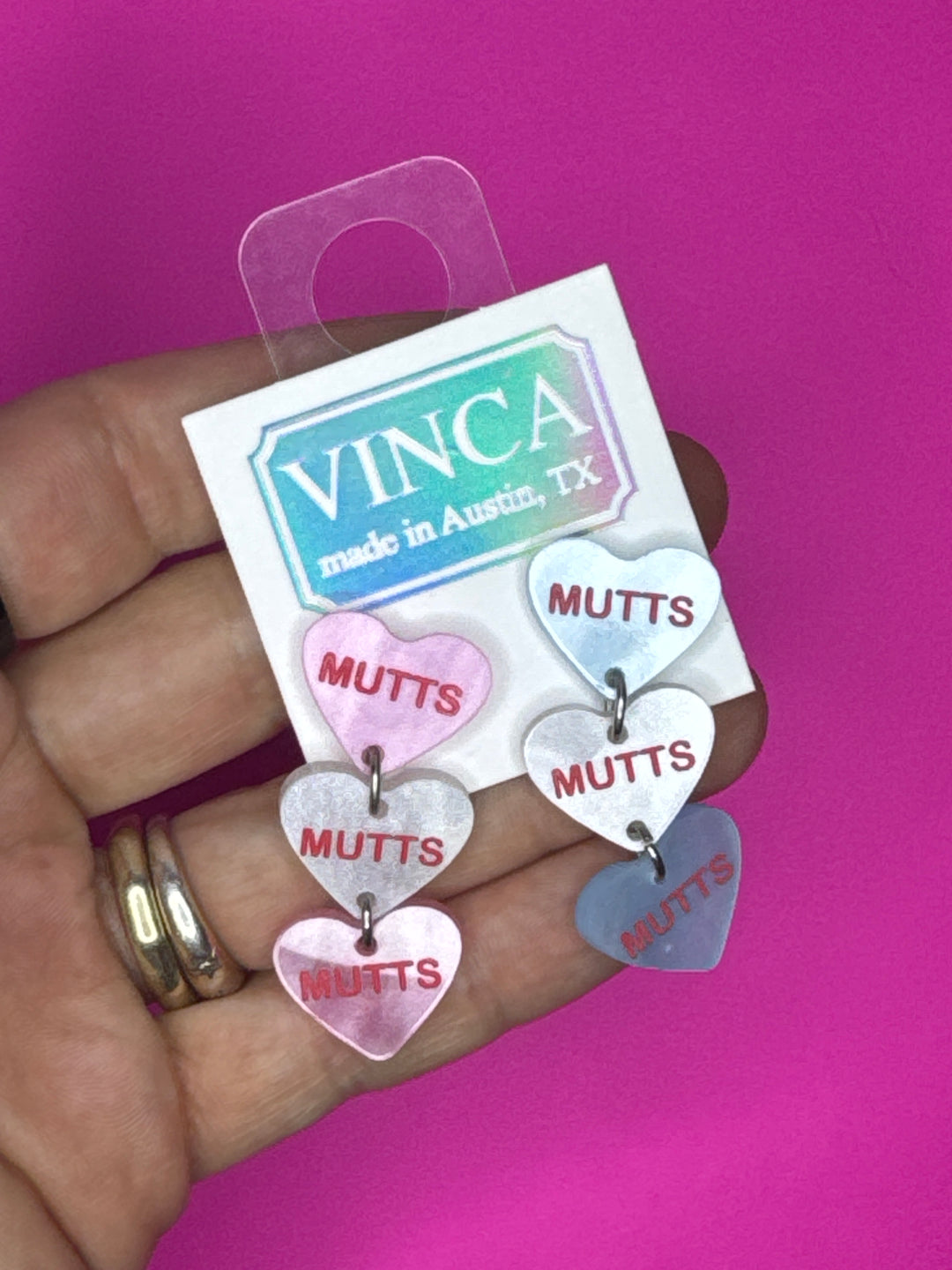 Sample Sale! Mutts Candy Heart Earrings - Pink (x-96)