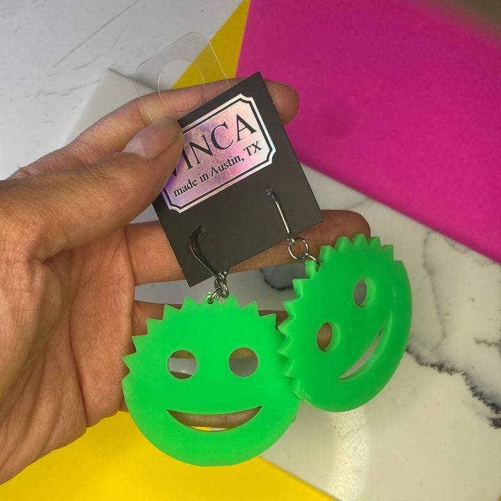 Sample XL Scrub Daddy Dangle Earrings in Neon Green (bin D-1008)