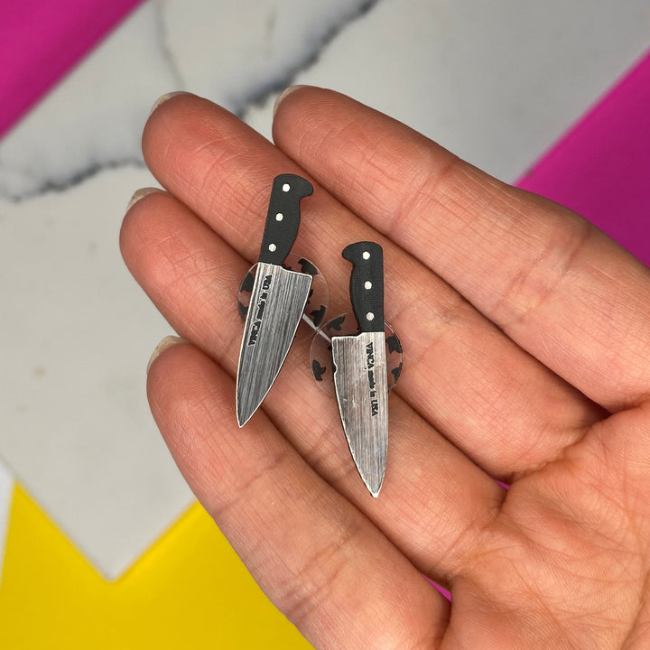 B-grade 1” Chef’s Knife Earrings in silver tone (bin D-095)