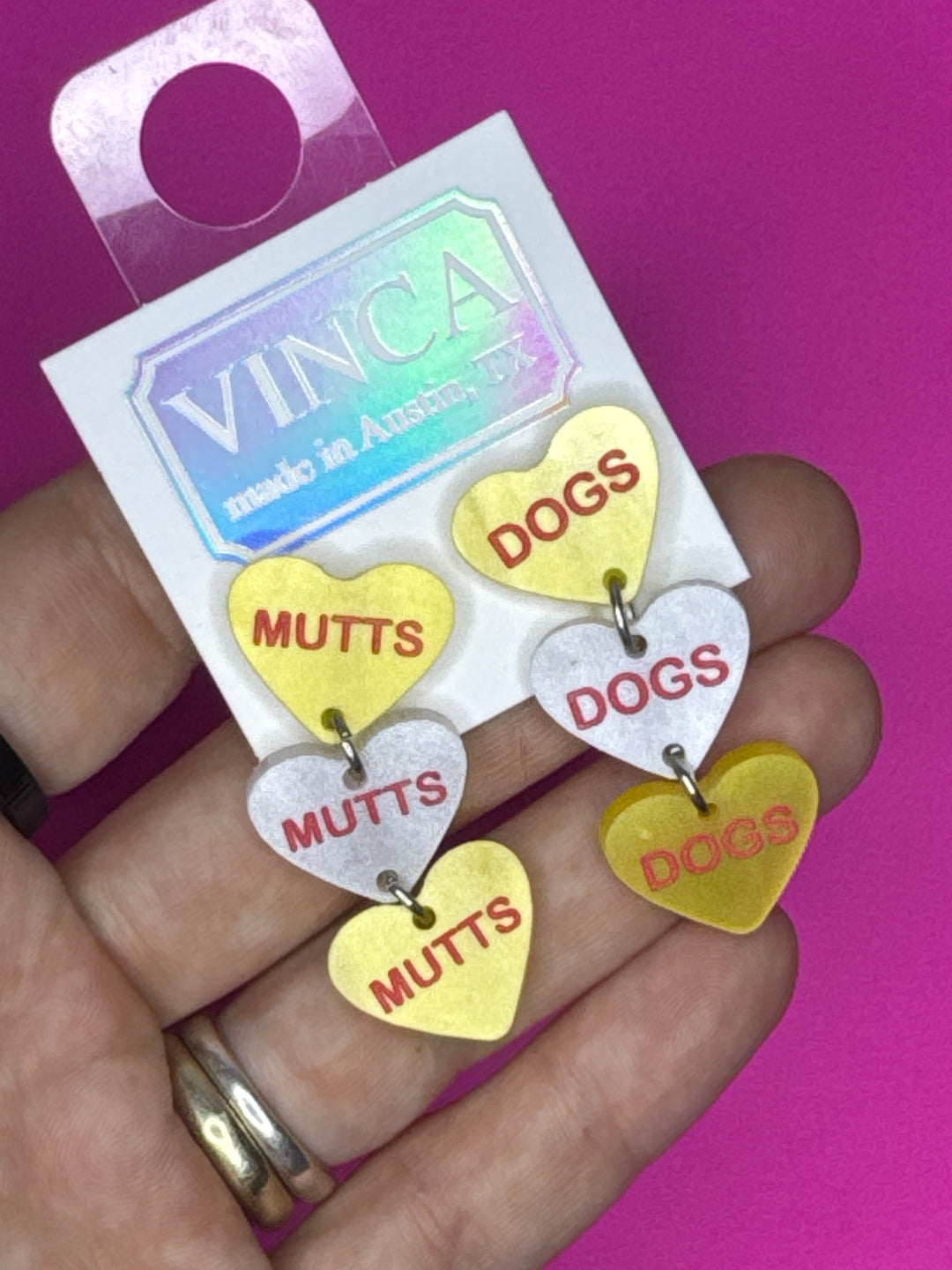 Sample Sale! Dogs/Mutts Candy Heart Earrings - Yellow (x-96)