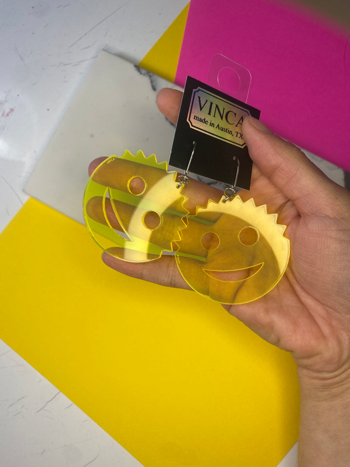 Sample XL Scrub Daddy Dangle Earrings in Transparent Neon Yellow (bin D-1010)