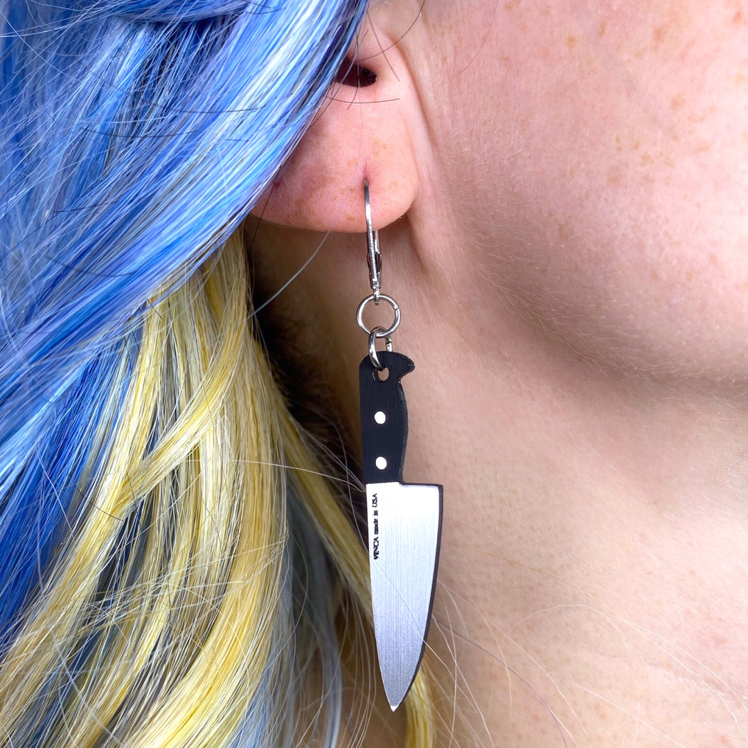 Midi 2” Knife Dangle Earrings - brushed silver