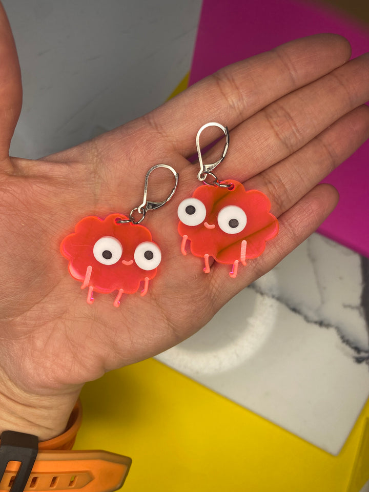 Sample Sarah’s Scribbles Happy Brain Dangle Earrings in Transparent Pink (bin D-1021)