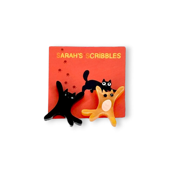 Sarah's Scribbles Mini Orange and Black Cat Stud Earrings