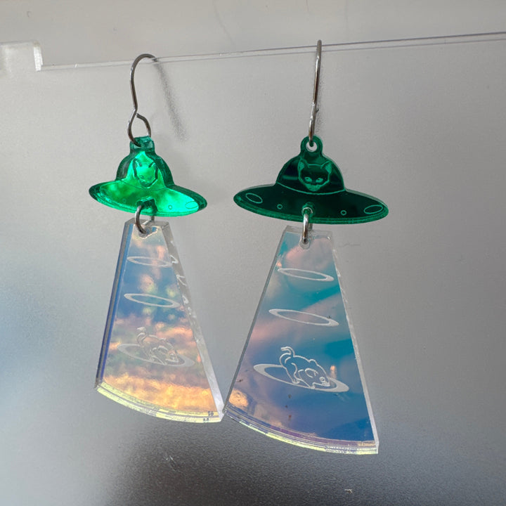 Sample Cat uUFO dangles in green and iridescent (bin a-08-05)