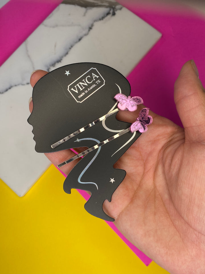Sample Frida Kahlo-inspired Butterfly Bobby Pins set of 2 Small Mirror Pink (bin C-103)