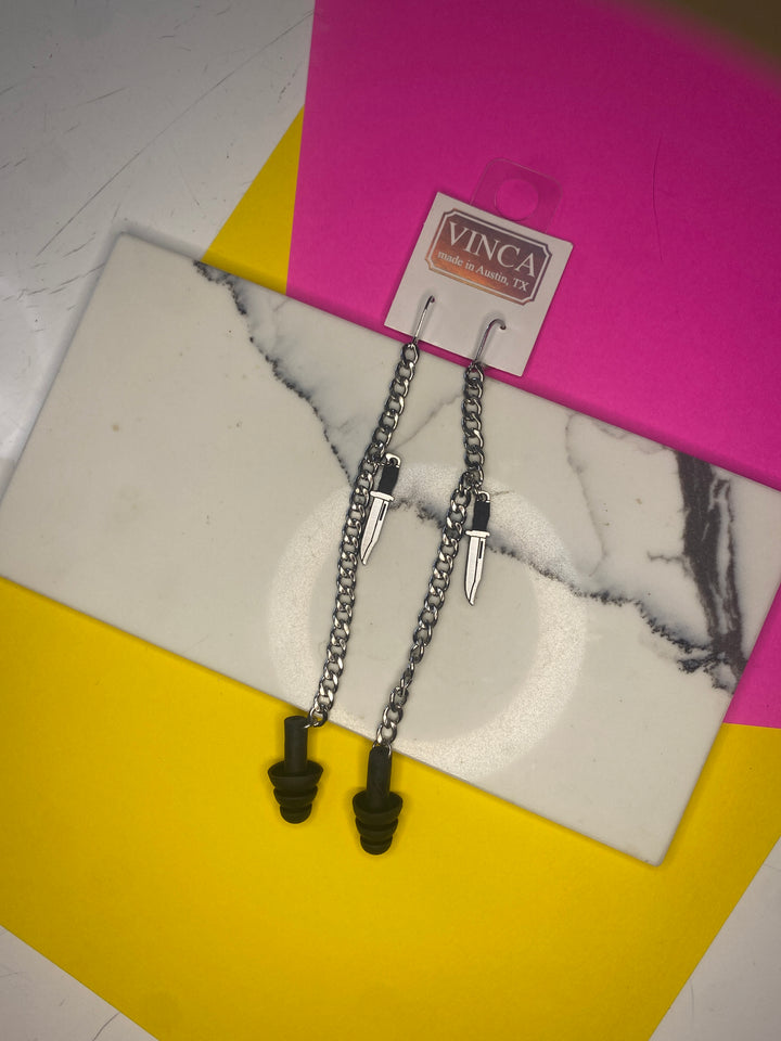 “Don’t Mess with Me!” Earrings/Ear Plugs Combo with Charms (bin D-1026)