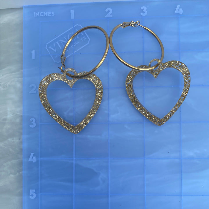 B-grade Glitter Gold Heart Hoop Earrings (bin A-05-03)