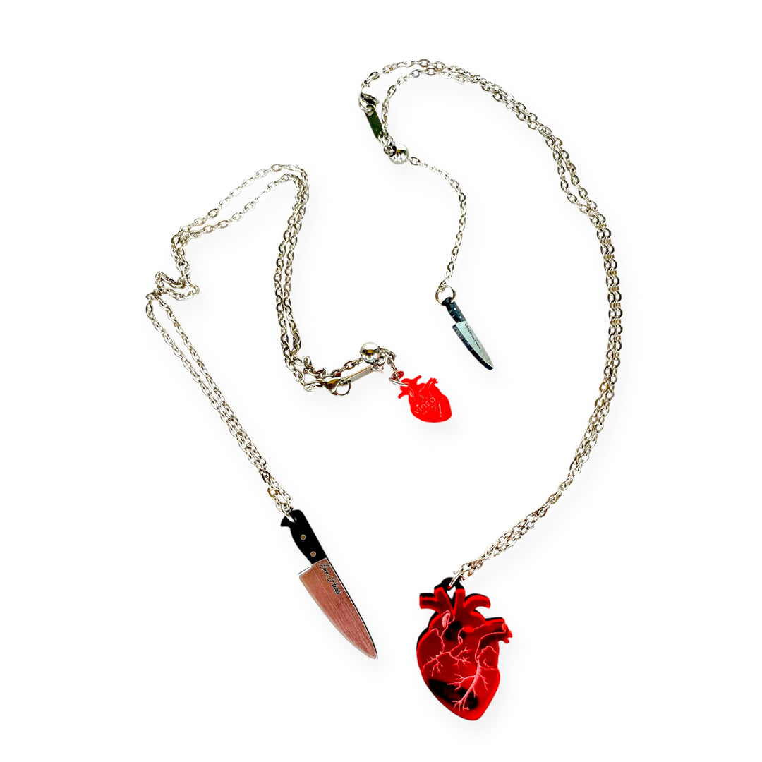 Chopped Heart Love Hurts BFF Necklace Set in Drop Dead Red