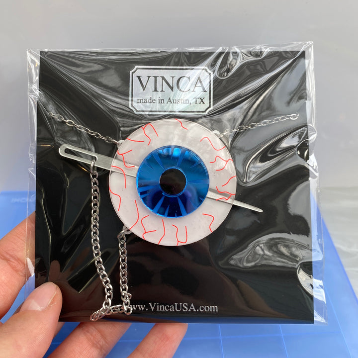 Sample Needle in the Eye Necklace in mirror blue (bin A-06-01)
