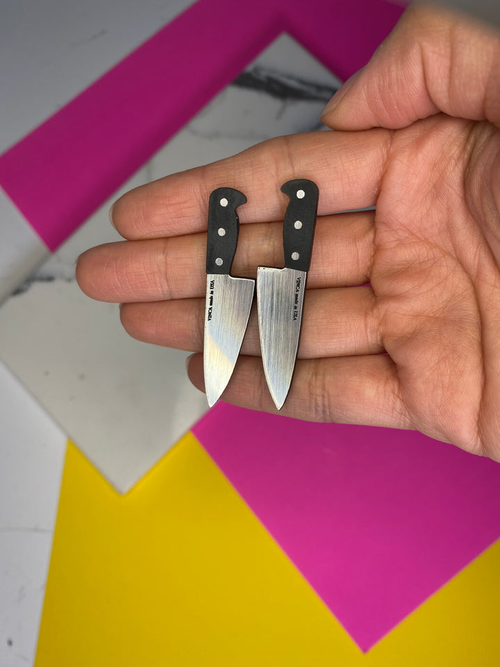 B-Grade 2” Chef’s Knife Earrings in silver tone