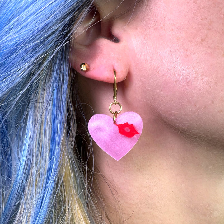 Last Chance! Kiss & Tell -  Red/Pink Dangle Earrings