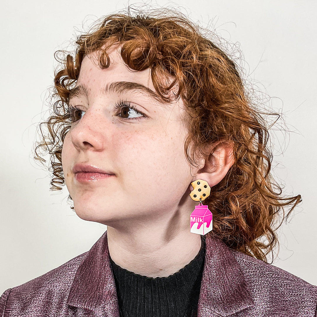 Pink Milk and Cookie Dangle Earrings