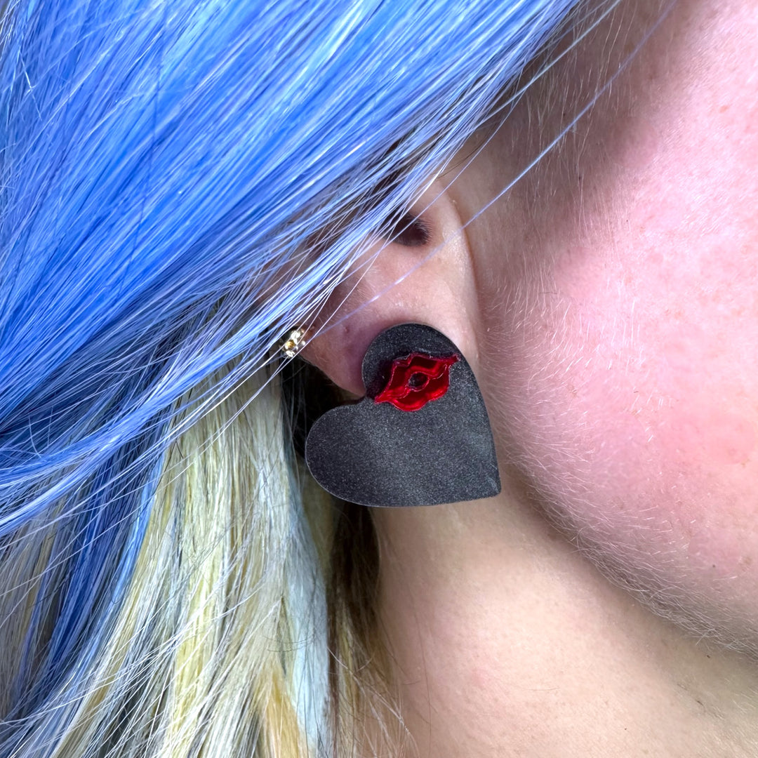 Last Chance! Limited Edition! Kiss & Tell Stud Earrings Red/Black