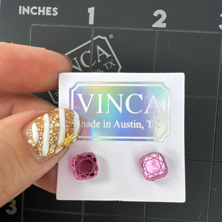 Sample Pink Square Diamond earrings (bin  a-08-07)