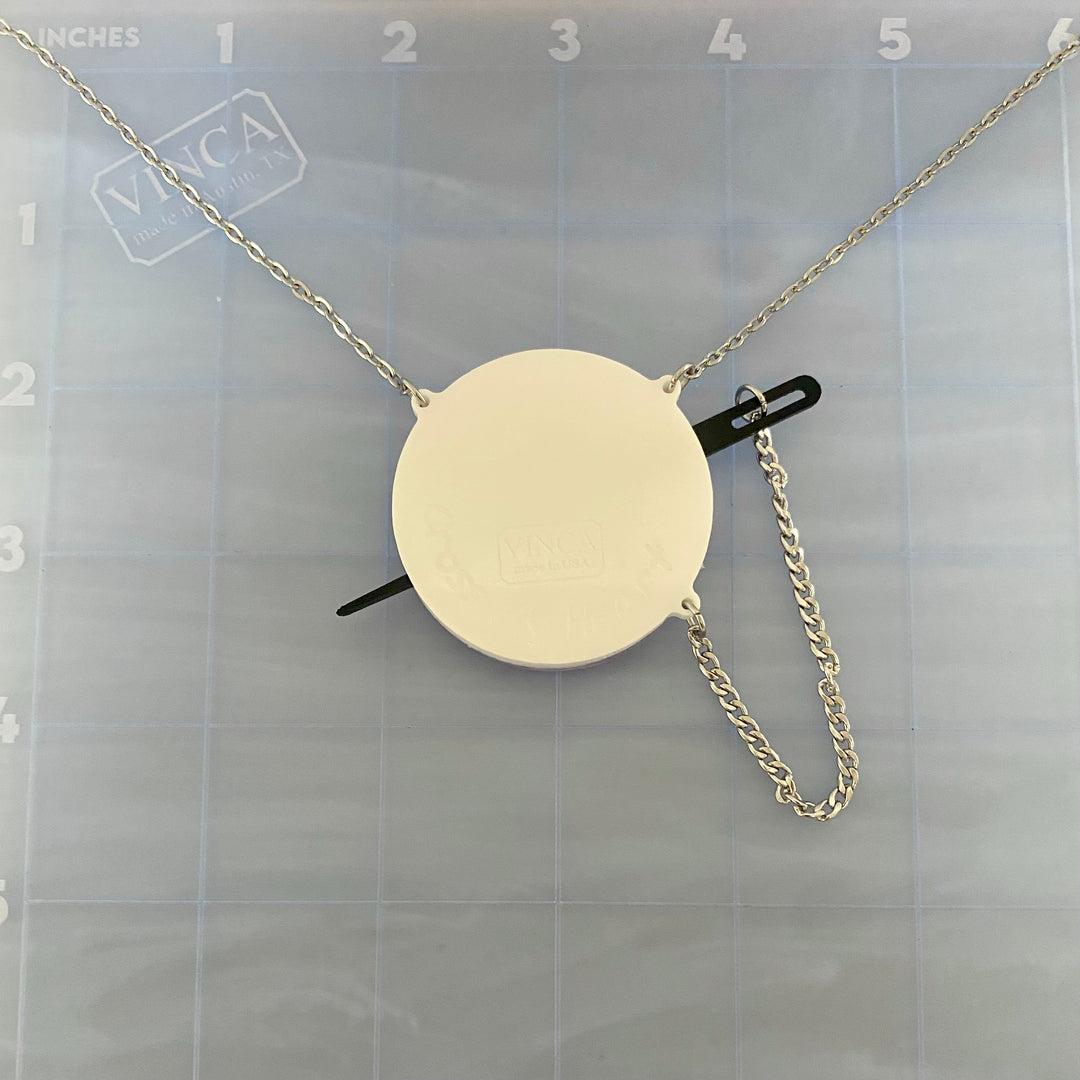Sample Needle in the Eye Necklace in mirror blue (bin A-06-01)