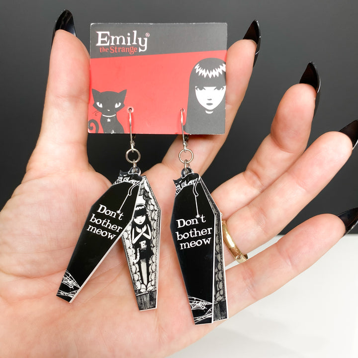 Emily The Strange® Don't Bother Meow Coffin Hook Earrings