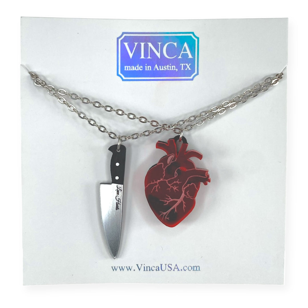 Chopped Heart Love Hurts BFF Necklace Set in Drop Dead Red