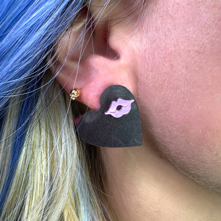 Last Chance! Limited Edition! Kiss & Tell Stud Earrings Pink/Black