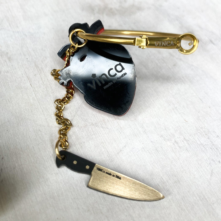 Accept NO imitations! The Original Chopped Heart Hoops bear our logo on the hoops, back plate of our anatomical heart charm and on the knife,