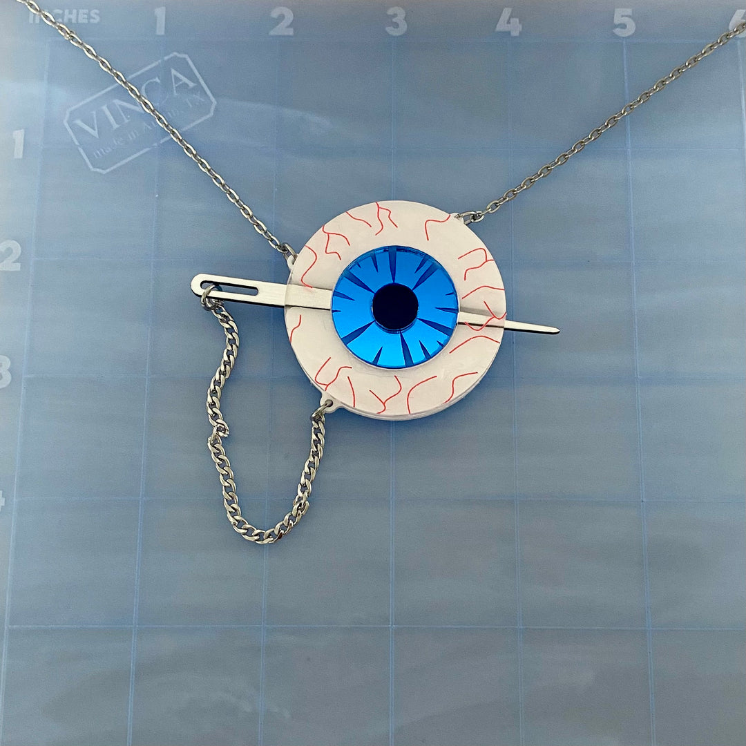 Sample Needle in the Eye Necklace in mirror blue (bin A-06-01)