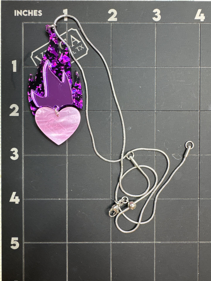 One of a kind pink and Purple Heart necklace