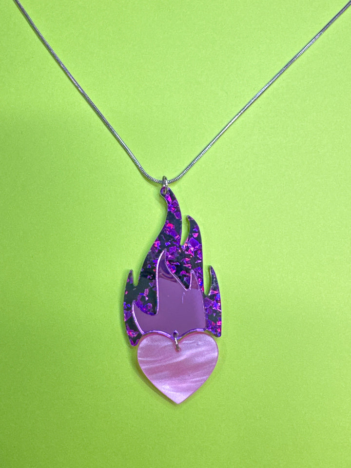 One of a kind pink and Purple Heart necklace