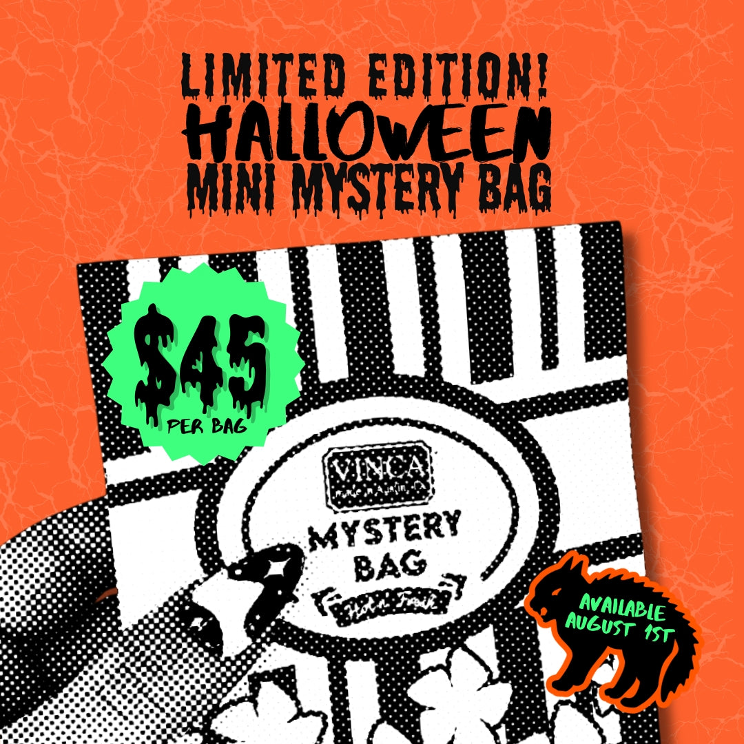 Promotional graphic for a limited edition Halloween mini mystery bag with price and release date information.