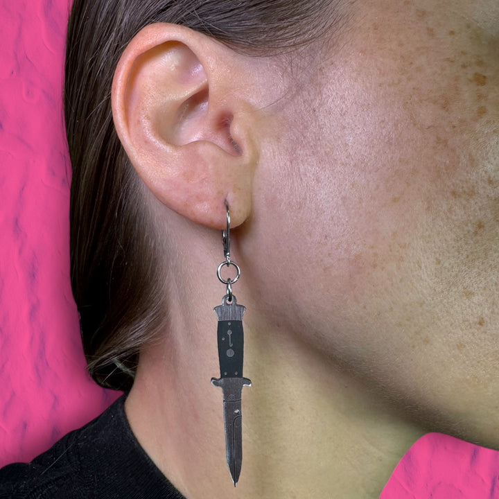 A Knife Less Ordinary Dangle Earrings - Silver/Black