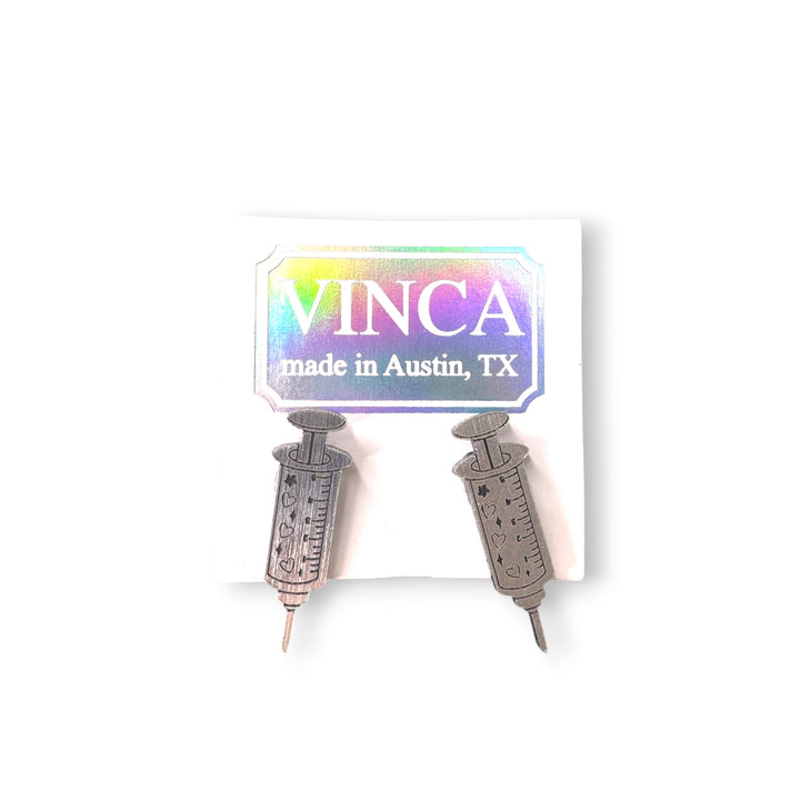 Shot to the heart Tiny Syringe Earrings - perfect for medical industry gift like nurses or vets
