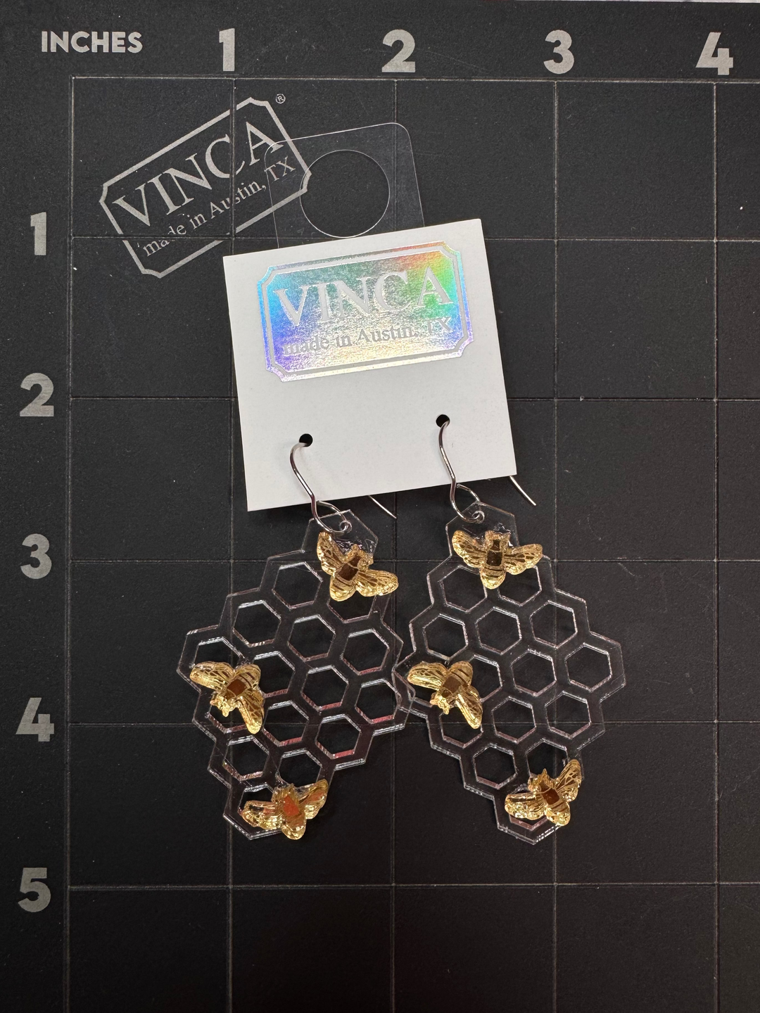 Honeycomb bee earrings (b-grade)