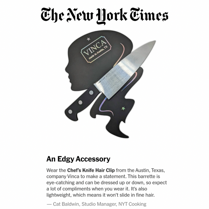 NYT Cooking featured our Chef's Knife Hair Clip in their 2024 Holiday Gift Guide. 