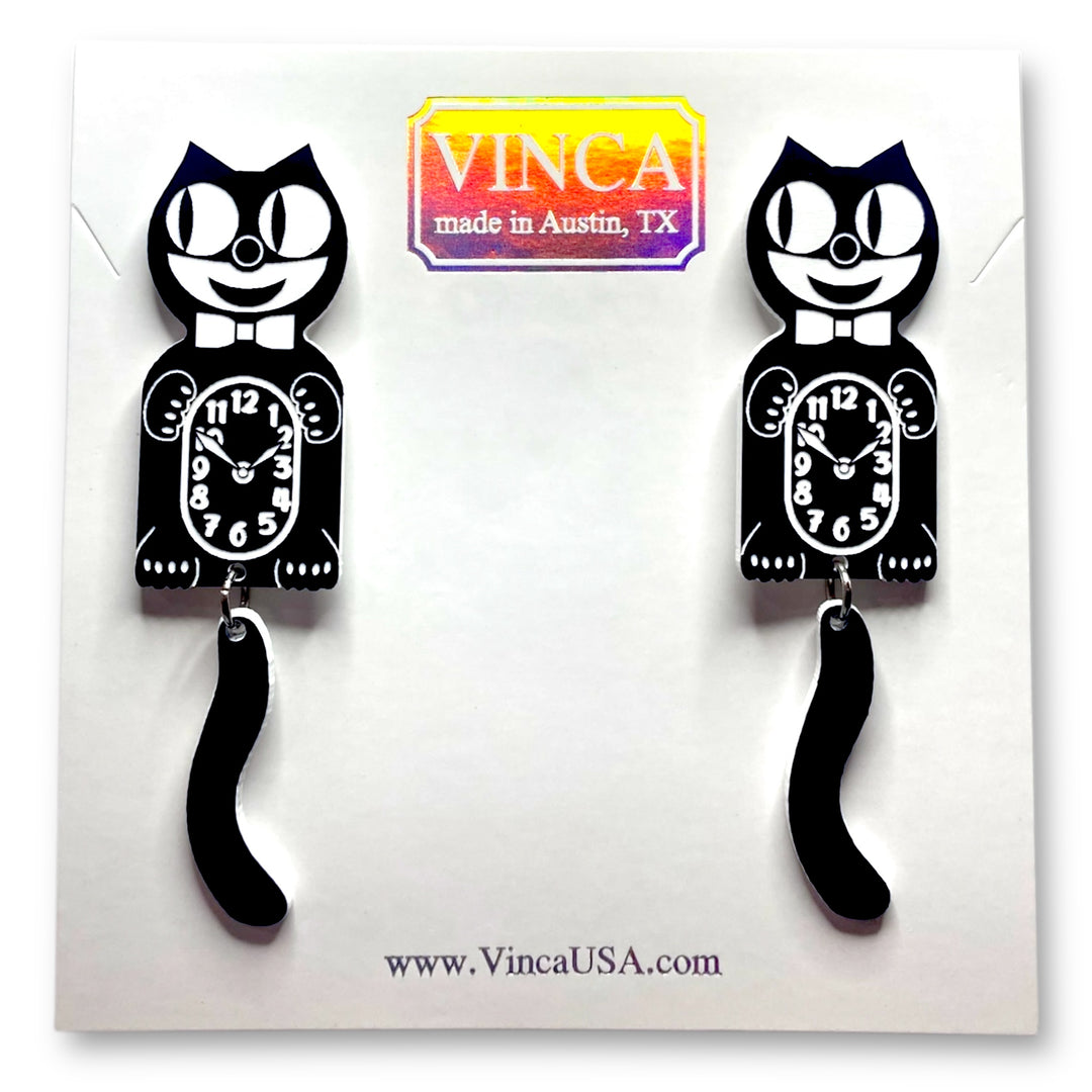 The official kit-cat klock Kitty cat clock stud earrings in black and white 