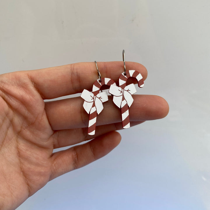 Sample Peppermint Stick Candy Cane Hook Earrings (bin A-06-04)