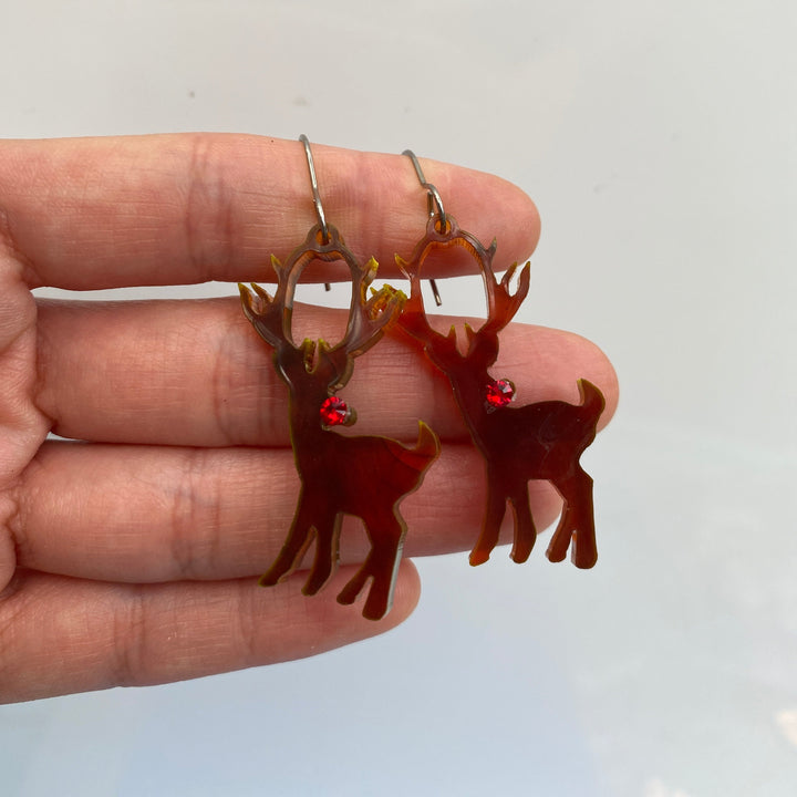 Sample Rudolph the Red-Nosed Reindeer Hook Earrings (bin A-06-06)