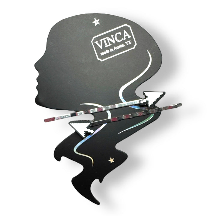 handmade bobbypins computer cursor shaped on a Vinca card