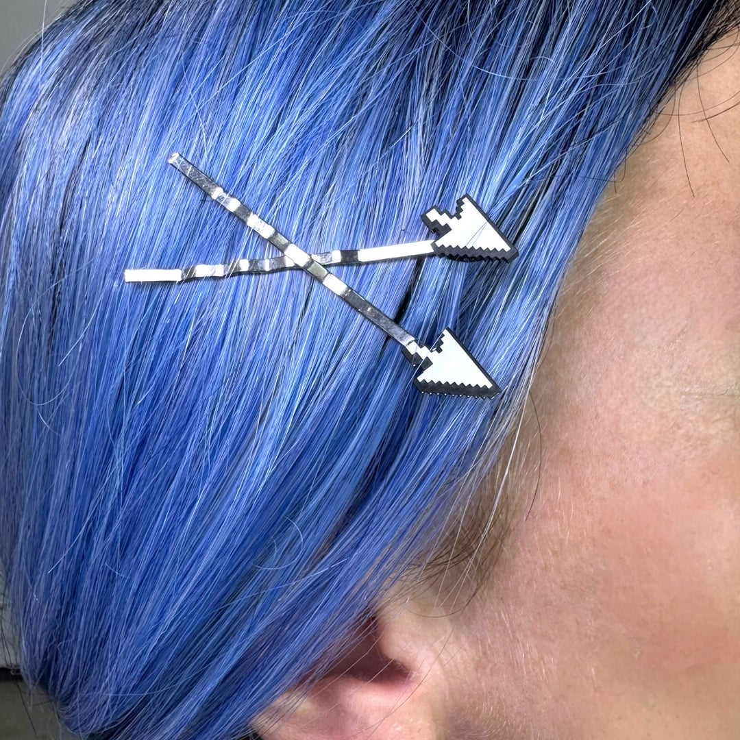 cursor bobby pins in colorful hair