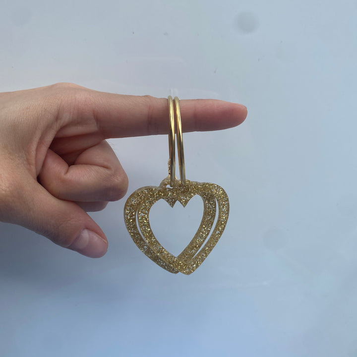 B-grade Glitter Gold Heart Hoop Earrings (bin A-05-03)