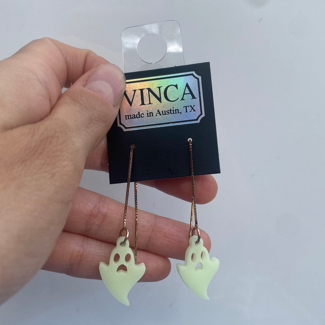 B-grade Glow-in-the-Dark Ghost Ear Threaders (bin A-05-07)