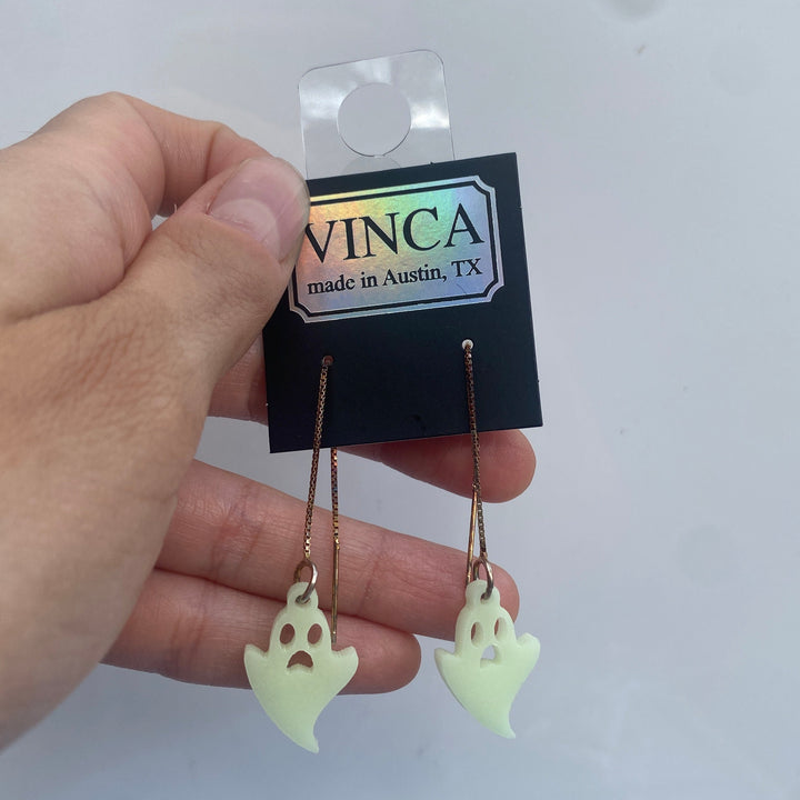 B-grade Glow-in-the-Dark Ghost Ear Threaders (bin A-05-07)