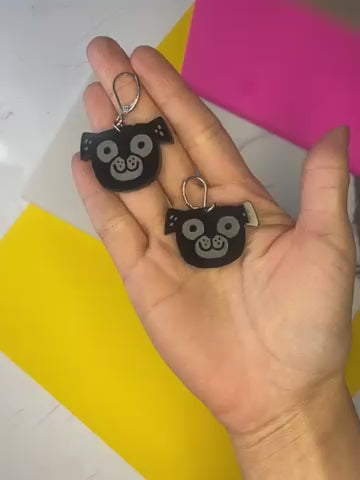 Sample Gemma Correll Pug Dangle Earrings in Black (Bin D-1005)