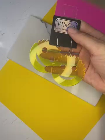 Sample XL Scrub Daddy Dangle Earrings in Transparent Neon Yellow (bin D-1010)
