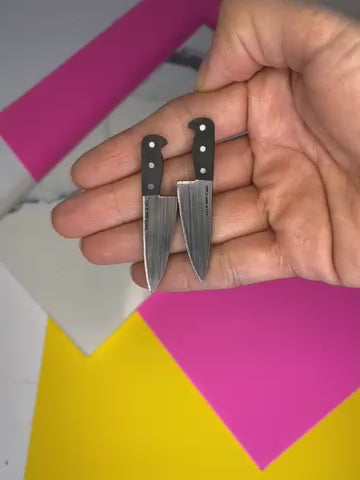 B-Grade 2” Chef’s Knife Earrings in silver tone