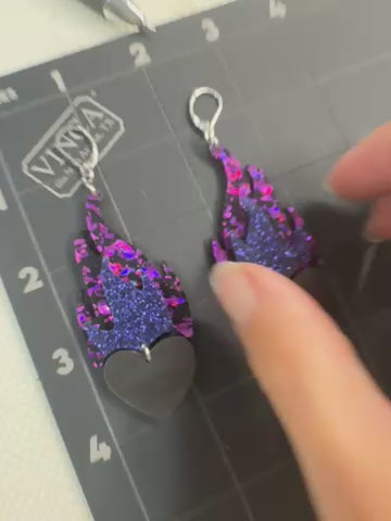 One of a kind flaming heart earrings