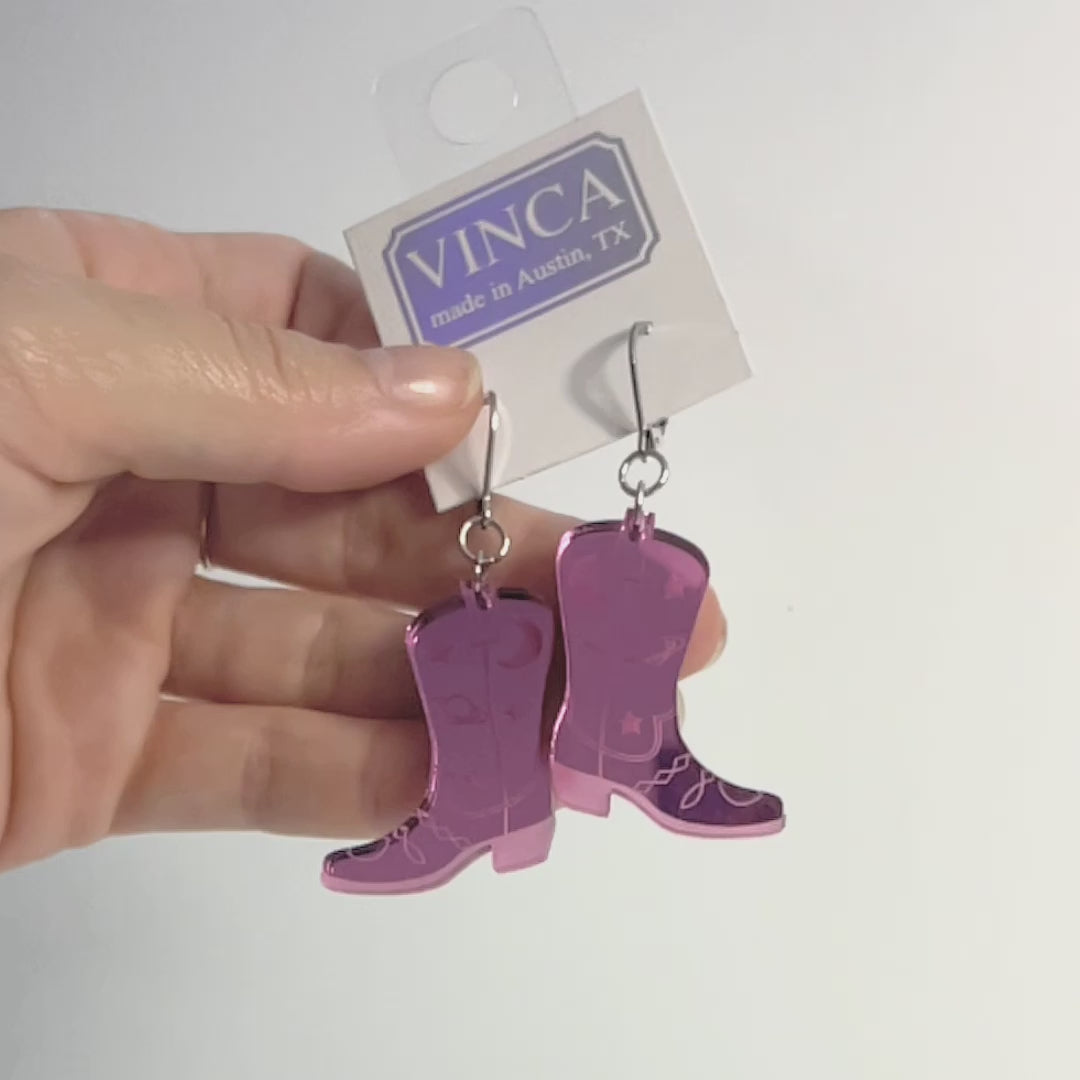 Space Cowboy Boot Earrings - Mirror Pink