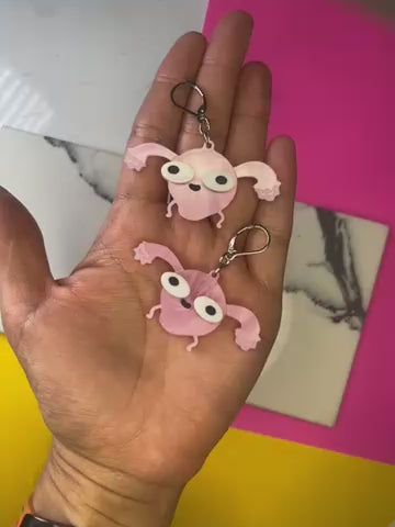 B-Grade Sarah’s Scribbles Uterus Dangle Earrings in Pearl Pink (D-1040)