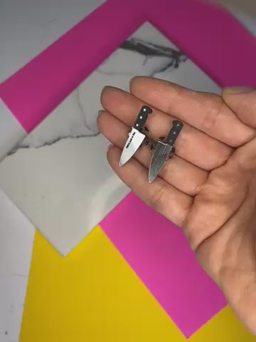 B-grade 1” Chef’s Knife Earrings in silver tone (bin D-095)
