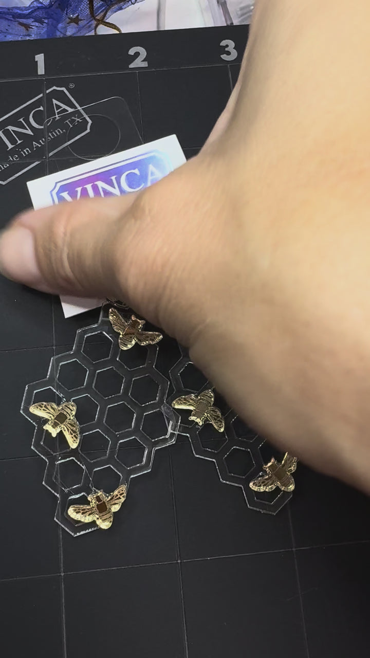 Honeycomb bee earrings (b-grade)