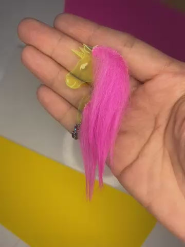 Sample Unicorn Earrings with Hot Pink Faux Fur & Magic Wand Dangles (bin D-1029)
